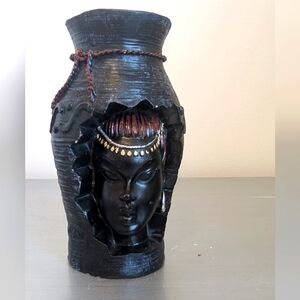 Black Decorative Vase with  Neckline and an African woman's Face
